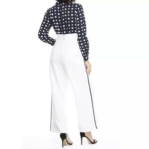 MAGGY LONDON Mock Wide Leg Jumpsuit Blue Polka Dot SZ 6